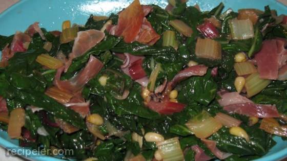 Red Swiss Chard With Pine Nuts And Prosciutto