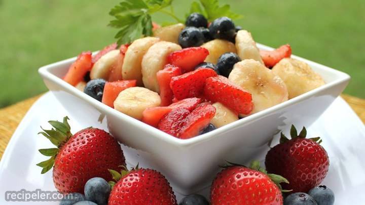 red, white, and blueberry fruit salad