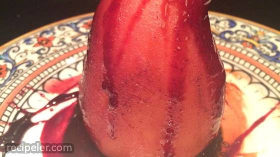 Red Wine Poached Pears with Chocolate Filling