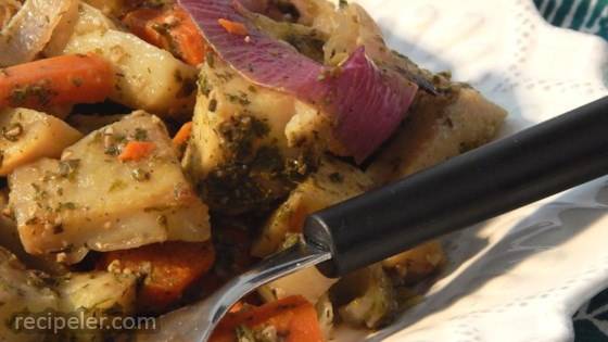Root Vegetables Baked in Pesto Sauce