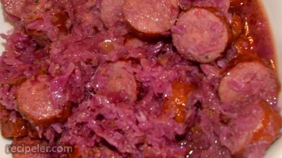 Sausage Smothered in Red Cabbage
