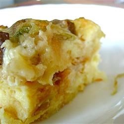 savory bread pudding with mushrooms and leeks