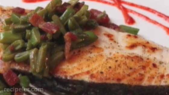 Seared Halibut with Bacon and Bean Relish