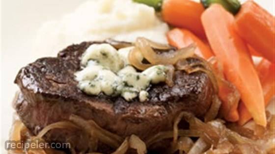 Seared Steaks with Caramelized Onions and Gorgonzola