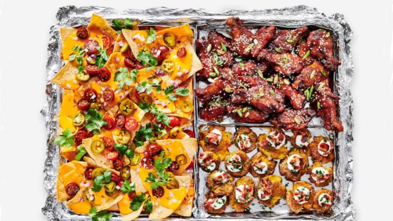 Sheet Pan Nachos, Sticky Sesame Ginger Wings, And Smashed Loaded Potatoes From Reynolds Wrap&#174;