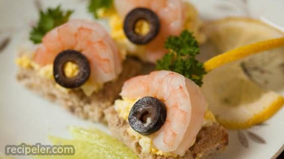 Shrimp Canape with Egg Salad and Olives