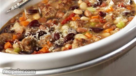Slow Cooker Hearty Mixed Bean Stew with Sausage