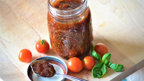 small-batch basil and cherry tomato freezer jam