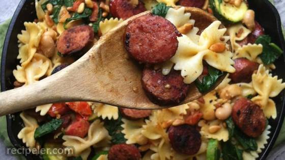 Smoked Sausage, White Bean and Spinach Pasta