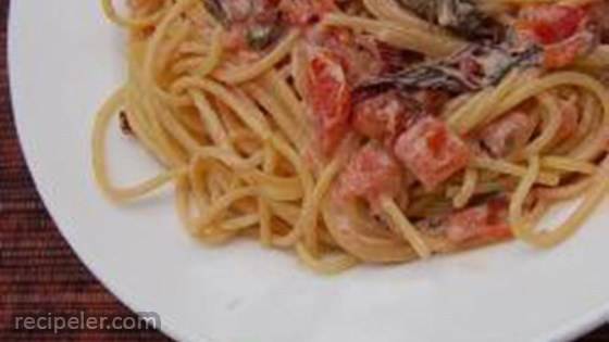 Spaghetti with Red Chard and Mustard Cream Sauce