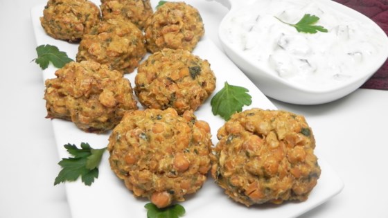 spicy baked falafel with tzatziki