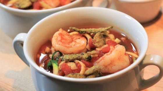 spicy shrimp tortilla soup with zucchini noodles
