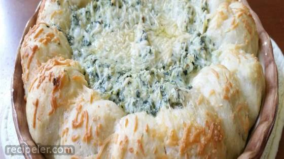 Spinach and Artichoke Dip in Pizza Dough Ball Ring