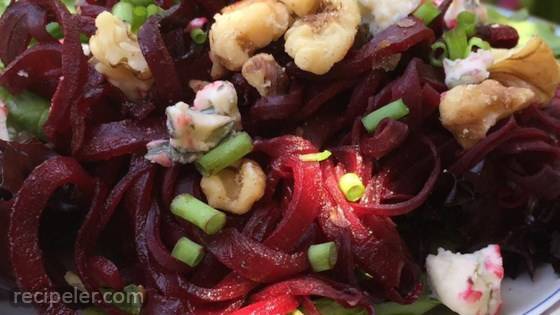 Spiralized Roasted Beet Salad with Quince Vinaigrette