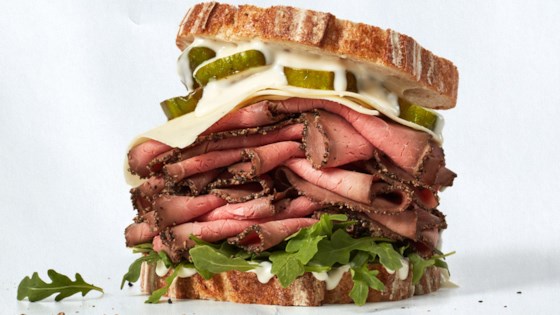 stacked-high roast beef sandwich