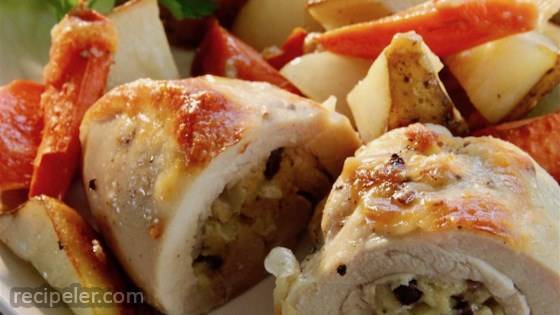 Stuffed Chicken Thighs with Roasted Potatoes and Carrots