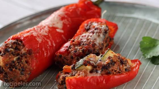 Stuffed Red Peppers with Quinoa, Mushrooms, and Turkey