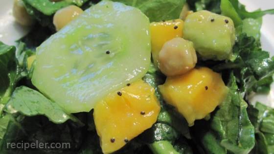 Summer Kale, Avocado, Mango, and Chickpea Salad with Citrus Poppy Seed Vinaigrette