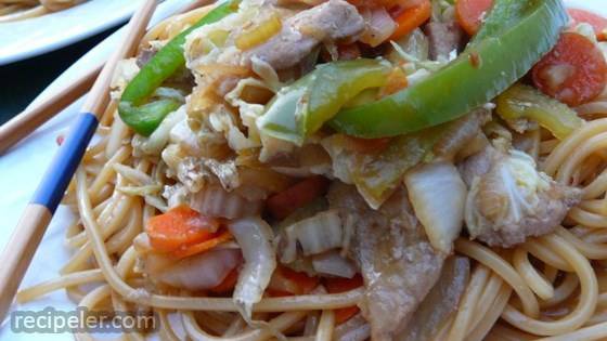 Sweet and Spicy Pork and Napa Cabbage Stir-Fry with Spicy Noodles