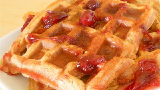 sweet potato waffles with cranberry maple syrup