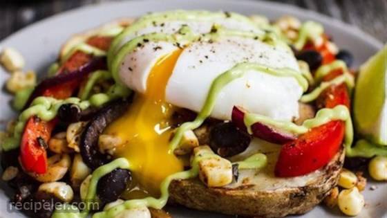 Tex-Mex Eggs Benedict with Grilled Potato Slabs and Avocado-Lime Hollandaise