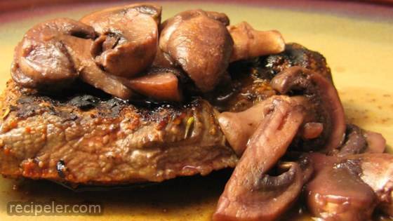 Thyme-Rubbed Steaks with Sauteed Mushrooms