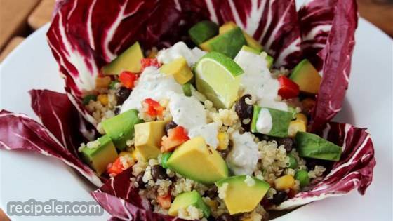 Vegan Mexican Quinoa Bowl with Green Chile Cilantro Sauce