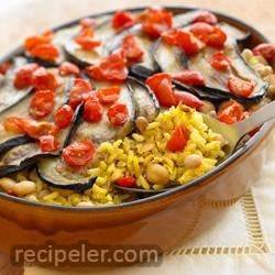 Vegetarian Oven-Baked Brown and Wild Rice with Eggplant