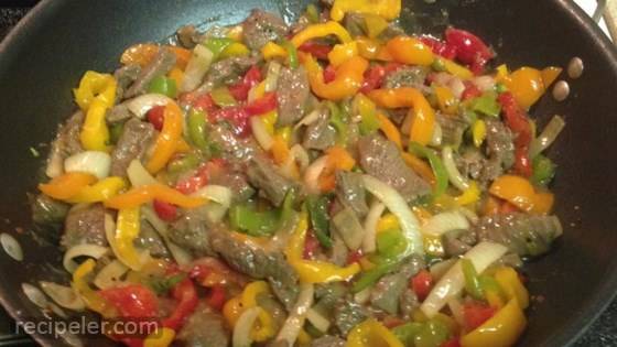 Venison Steak with Peppers and Onions