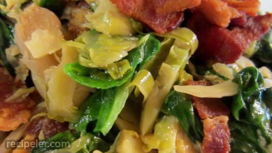 Warm Brussels Sprout, Bacon and Spinach Salad