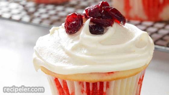White Chocolate-Cranberry Poke Cupcakes