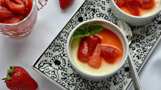 White Chocolate Panna Cotta With Stewed Strawberries