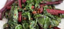 Beet Greens and Kale Sauteed with Bacon and Garlic