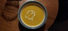 butternut squash soup with hazelnut creamer
