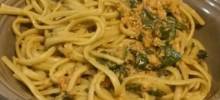 Garlic Scape Pesto on Spinach Linguine