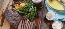 Grilled Steak with Blue Cheese, Potatoes, and Broccolini