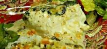 Halibut with Creamy Garlic and Herb Sauce