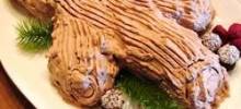 no-bake chocolate yule log with chocolate mushrooms