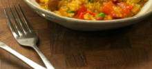 pressure cooker paella with chicken thighs and smoked sausage