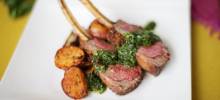 spice-crusted roast rack of lamb with cilantro-mint sauce