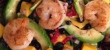 summer fruit, shrimp, and avocado salad