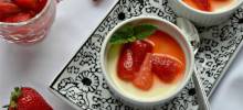 white chocolate panna cotta with stewed strawberries