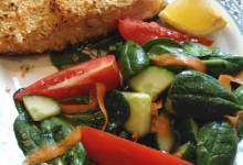 almond-crusted salmon and salad