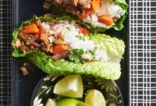 asian pork lettuce wraps with coconut-lime rice