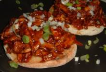 asian turkey barbecue on sesame scallion toasts