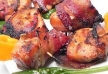 bacon-wrapped bourbon-marinated salmon