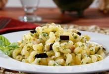 barilla&#174; gluten free elbows pasta salad with basil pesto, eggplant & parmigiano cheese
