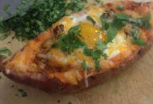 cheesy chorizo and egg sweet potato boats