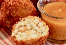 deep-fried prawn and rice croquettes