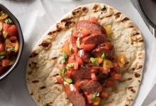 flatbread sandwiches with hillshire farm&#174; smoked sausage and watermelon salsa